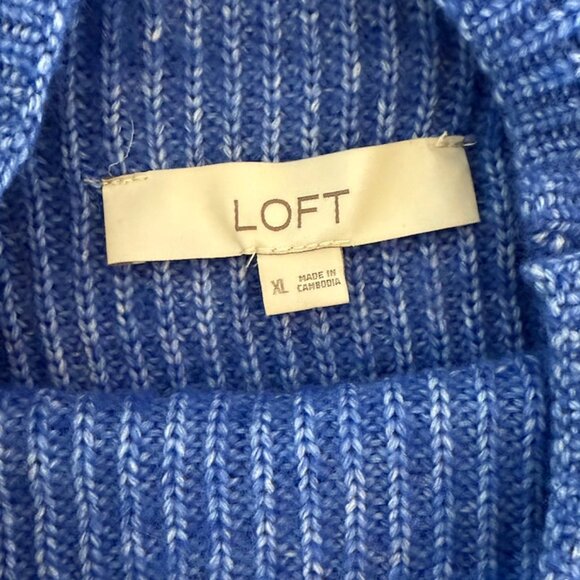 LOFT Blue Ribbed Mock Neck Sweater XL Cozy Knit Pullover - Picture 4 of 4